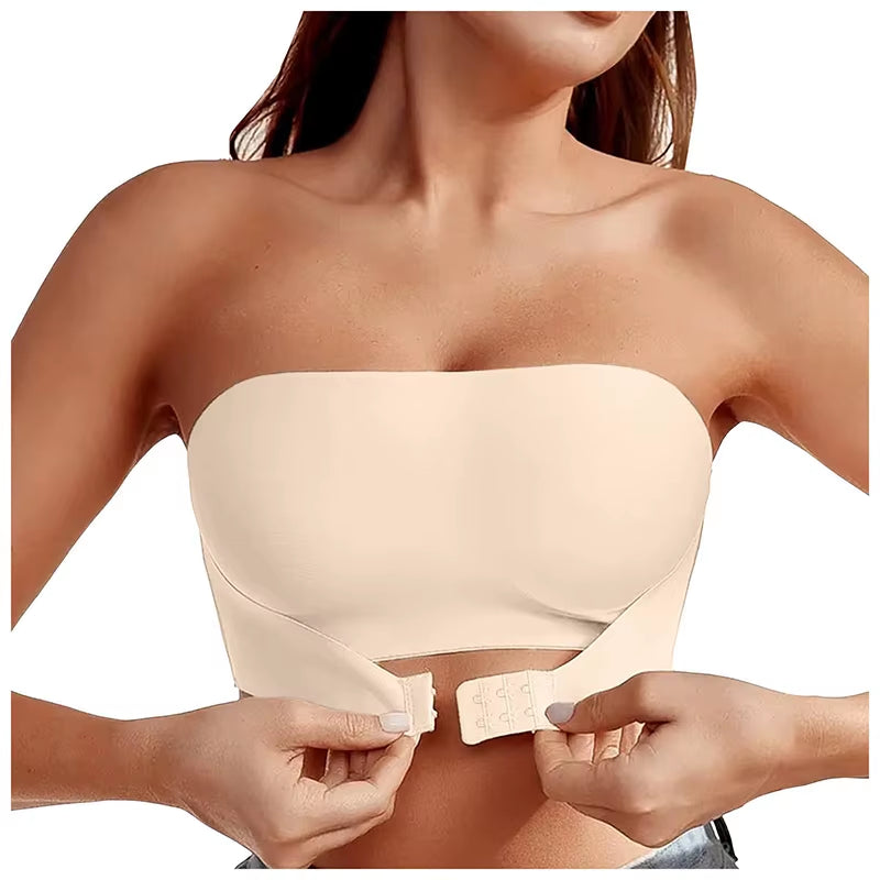 Women'S Strapless No Padding Seamless Front Button Bra Sexy Comfortable anti Slip Vest Top Women Smooth Push up Underwear