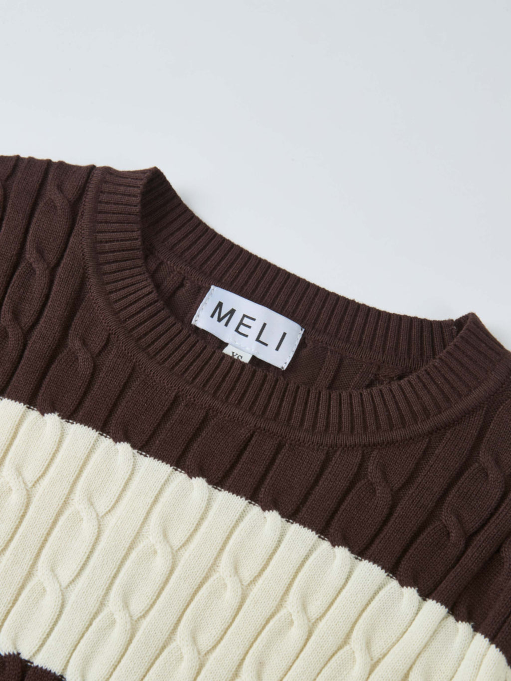 Wide Stripe Cable Knit Sweater - Cream/Brown-3