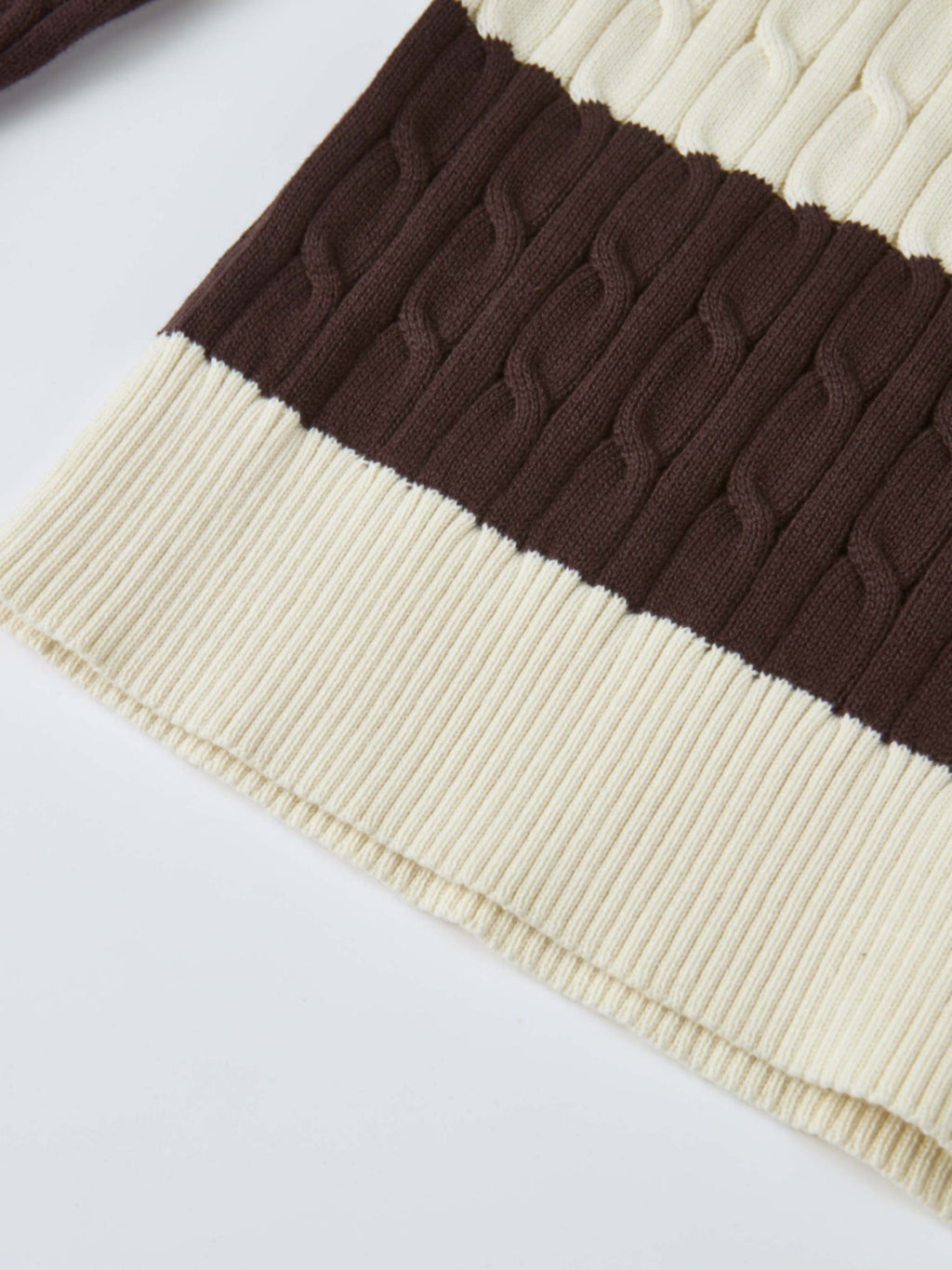 Wide Stripe Cable Knit Sweater - Cream/Brown-4