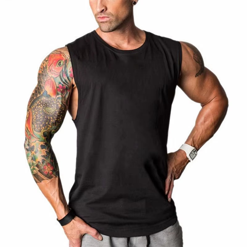 Plain Bodybuilding Stringer Tank Tops Men Workout Hooded Shirt Fitness Tank Top Men Gym Clothing Cotton Vest Hoodies