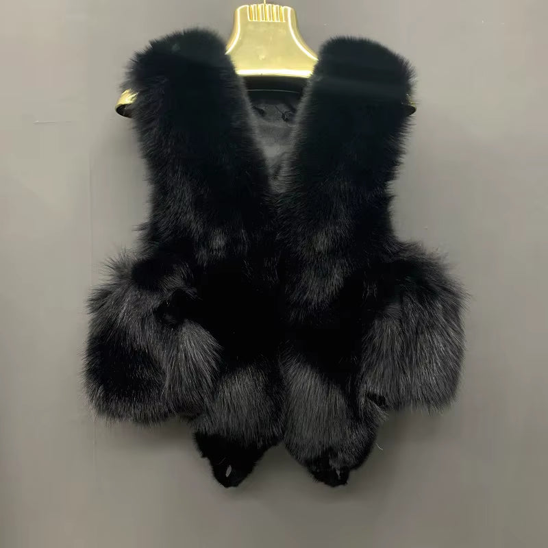 Natural Fox Fur Vest Women Small Real Thick Warm Winter Fur Coat Short Stylish Parkas Stylish Sleeveless Jacket