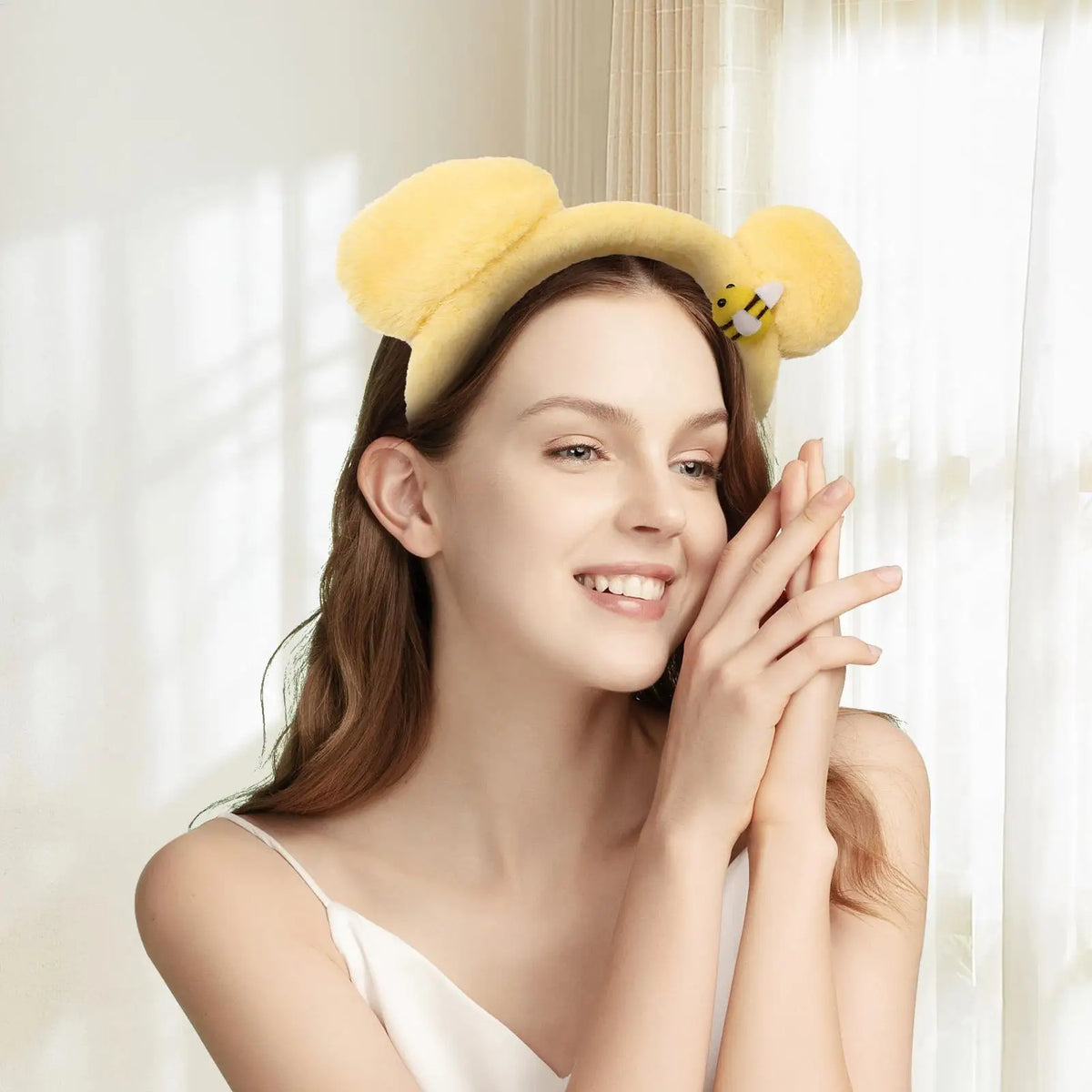 Yellow Bear Ear Plush Headband Soft Plush Hair Hoop Lovely Animal Headbands Cosplay Hoops Fashion Hair Accessories