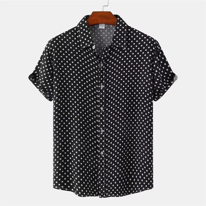 Fashion Solid Colored Dots Hawaiian Shirt Men Casual Short Sleeves Summer 3D Printed Button Blouse Tops Street Button Shirts