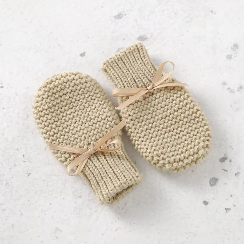 Baby Shoes Gloves Hat Sets Knitted 3PC Infant Kid Bed Boots Slip-On Mittens Bonnet Handmade 0-18M Newborn Girl Boy Clothes Warm