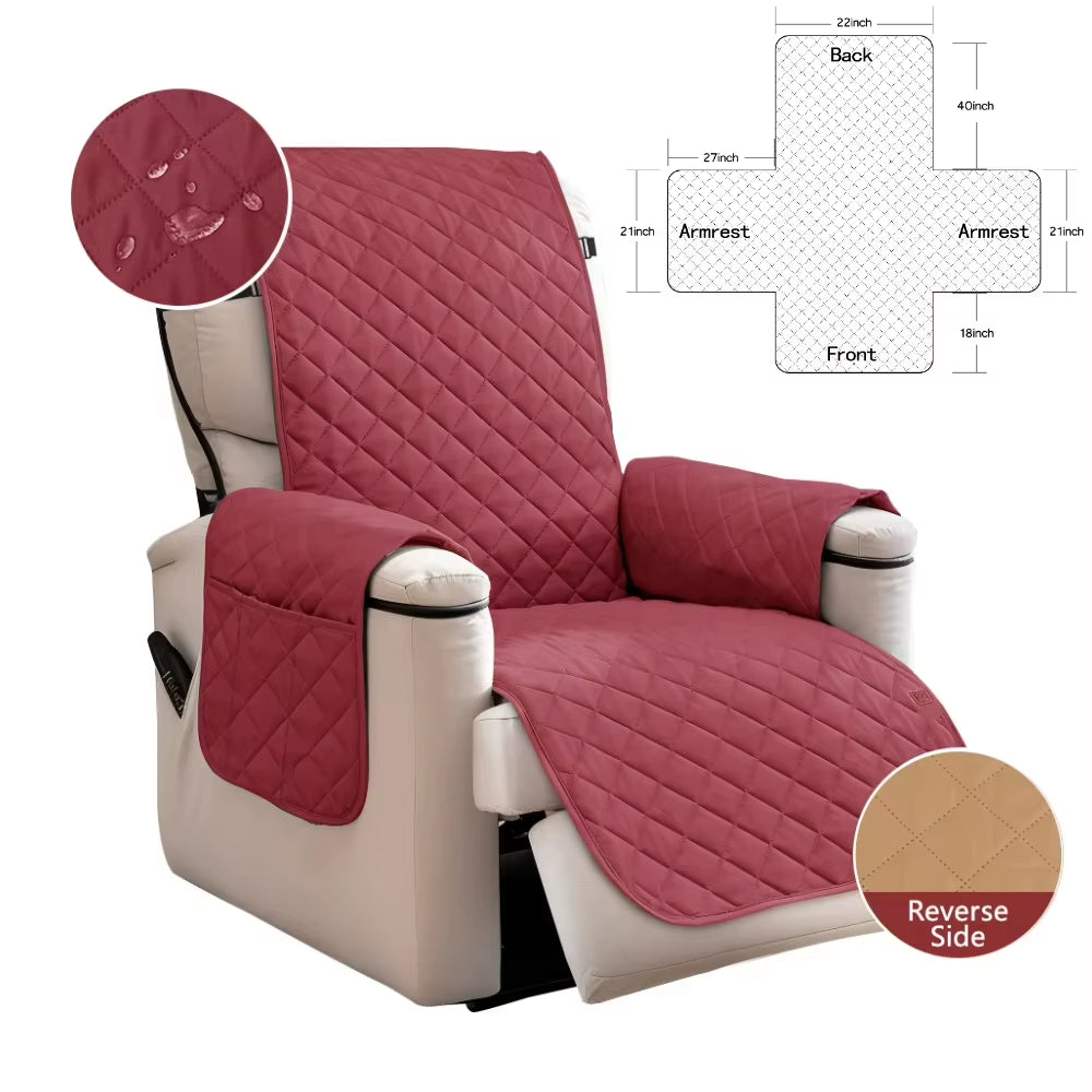 Waterproof Recliner Quilted Cover Nonslip Chair Slipcovers for Pets Dogs Kids Furniture Protector with Elastic Straps & Pockets