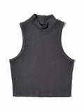 Summer Black Women Fashion Crop Top High Neck White Sleeveless Tank Tops 5 Colors