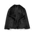 HH Women Fashion Cropped Faux Fur Jacket Coat Long Sleeve Front Snap-Button Female Outerwear Chic Lapel Collar Thick Coat