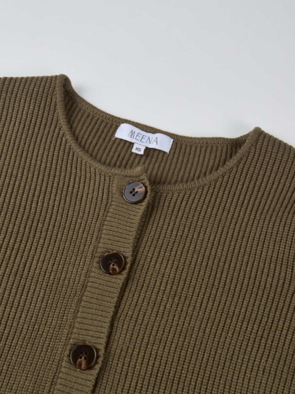 Boxy Crew Neck Button Down Cardigan - Olive-2