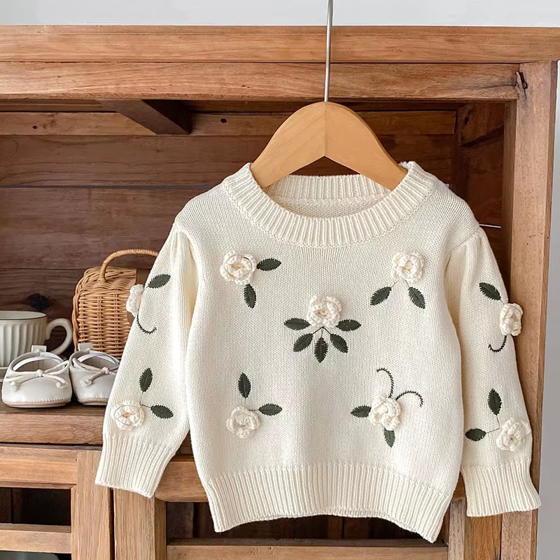 Autumn Sweaters Newborn Infant Knit Wear Embroidered Flowers Toddler Knitting Pullovers Tops Baby Girl Sweaters Kids Sweaters