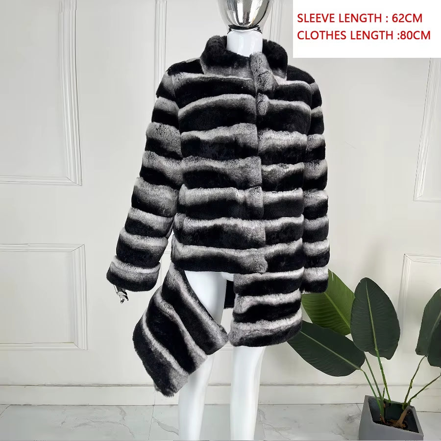 Women Winter Real Rex Rabbit Fur Coat Genuine Fur Chinchilla Fur Coat Women Best Selling Clothes for Women Long Coat
