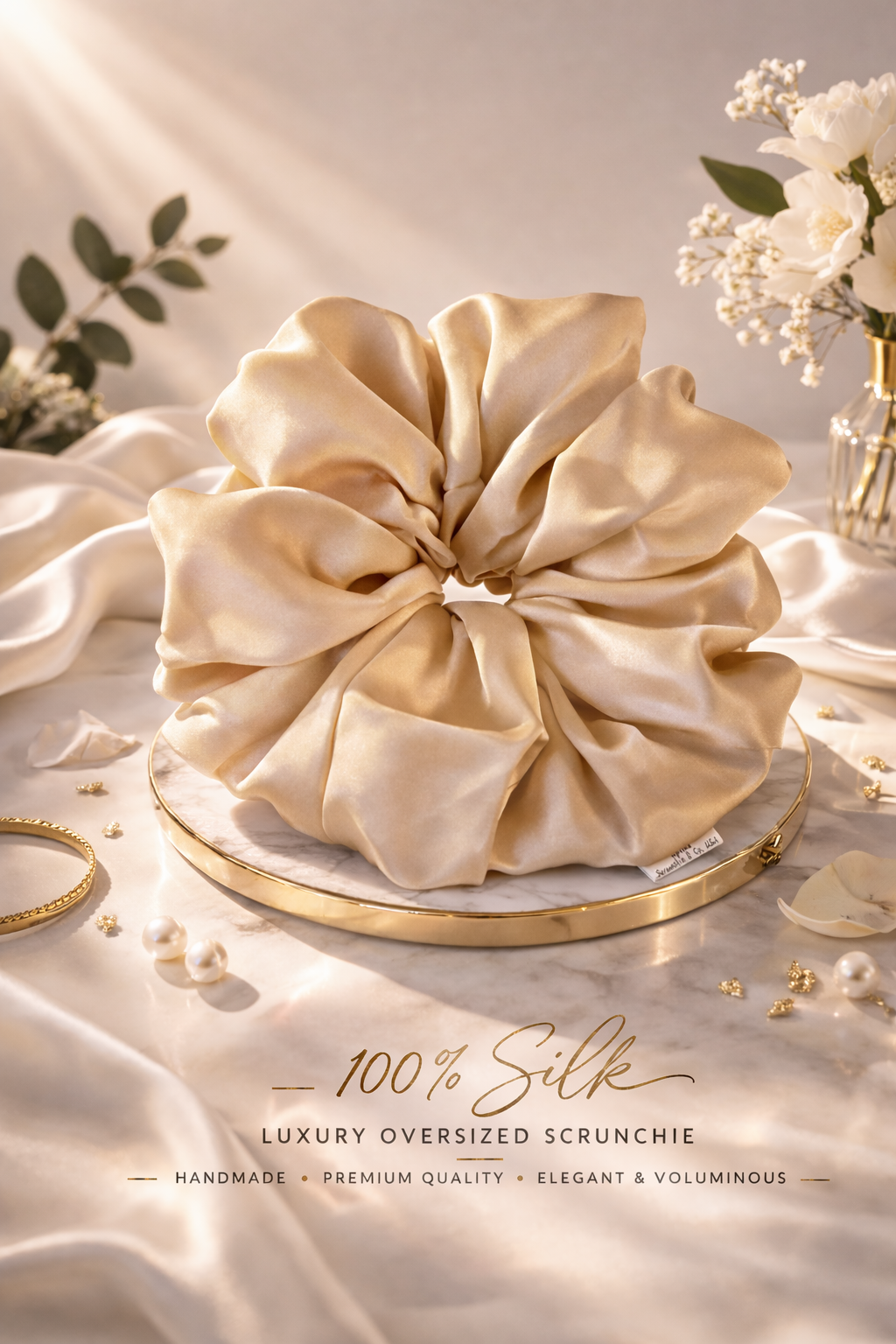 Jasmine Édition – Champagne 22MM Pure Mulberry Silk Oversized Scrunchie