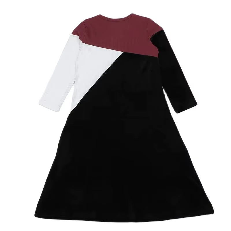 Girls Nightgow Long Sleeves Kids Clothes Velour Ribbed Winter Casual Girl Dresses Children Clothing Kids Winter Dress round Neck