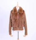 Women'S Genuine Real Rabbit Fur Fox Fur Collar Knitting Sleeve Women'S Winter Coat Fur Jacket Casual Short Outwear Slim