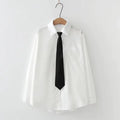 GIDYQ Women White Jk Shirts Long Sleeve Fall Student Shirts Casual Button up Japan Black Tie Preppy Style Girls Tops New
