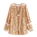 Women Floral Printed V-Neck Long Sleeve Tassel Boho Blouse Shirts Ladies Button Rayon Shirt Bohemian Blusas