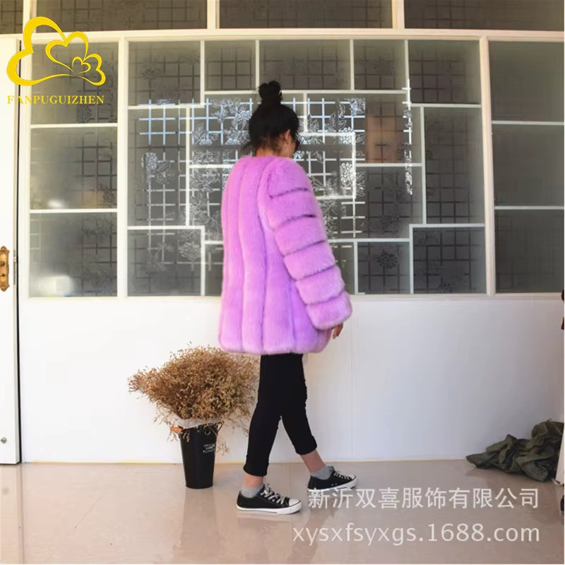 Fluffy Fox Fur Coat for Women, Winter Jacket, Fashion Silver Outwear, Thick Imitated Faux Fur Coat, High Quality