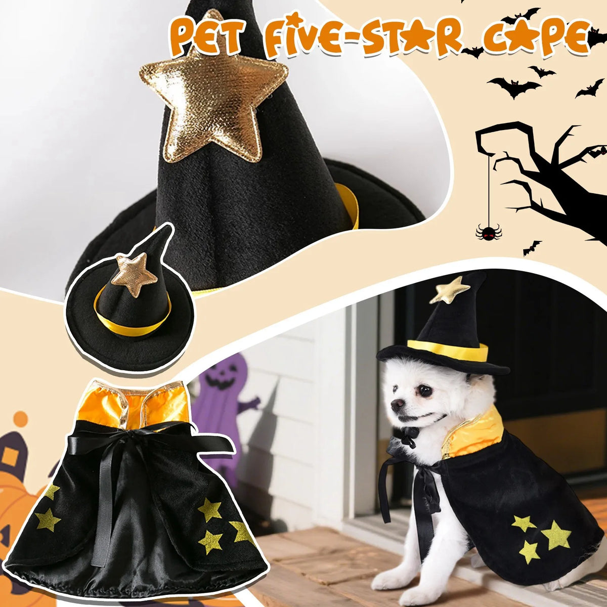 Halloween Dog Cosplay Costumes Funny Pet Clothes Adjustable Dogs Cos Cape Sets with Hat Party Novelty Dress up Accessories