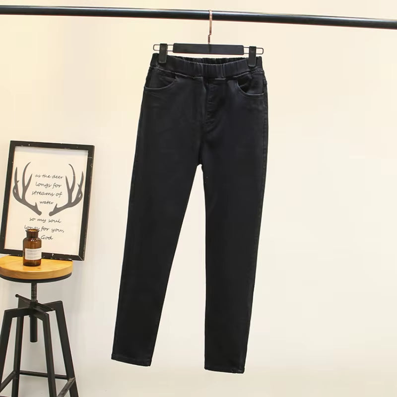 Women'S Jeans 2023 Retro Light Blue Stretch Denim Pants Female High Waisted Skinny Ladies Jeans Elastic Waist Trousers S-6XL
