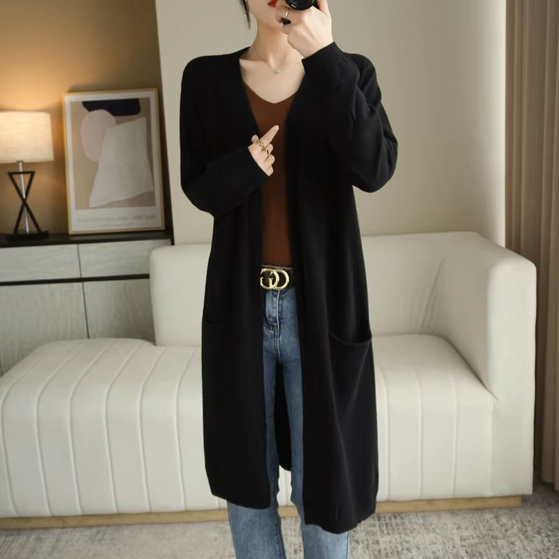 Women'S Cashmere Cardigans 2021 New Style for Autumn and Winter Casual Long Knitted Cardigan Women Sweater Coat V-Neck Cardigans