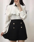 2026 Spring Women'S Cute Sweet Vintage Ruffled Tops Hot Sales Button Elegant Formal Shirts Blouses White 12016