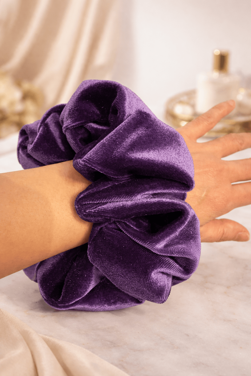 Purple Reign XL oversized purple velvet scrunchie - UpTied Scrunchie Co