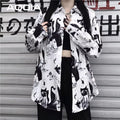 2025 Summer Harajuku Ink Printing Women Blouse Shirt Loose Long Sleeve Button up Ladies Shirt Y2K Oversize Female White Clothing