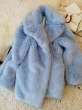 HIGH QUALITY Winter Lapel Hairy Shaggy Faux Fur Jacket Aqua Blue Vintage Long Sleeve Furry Faux Fur Coat Mid Long Outerwear