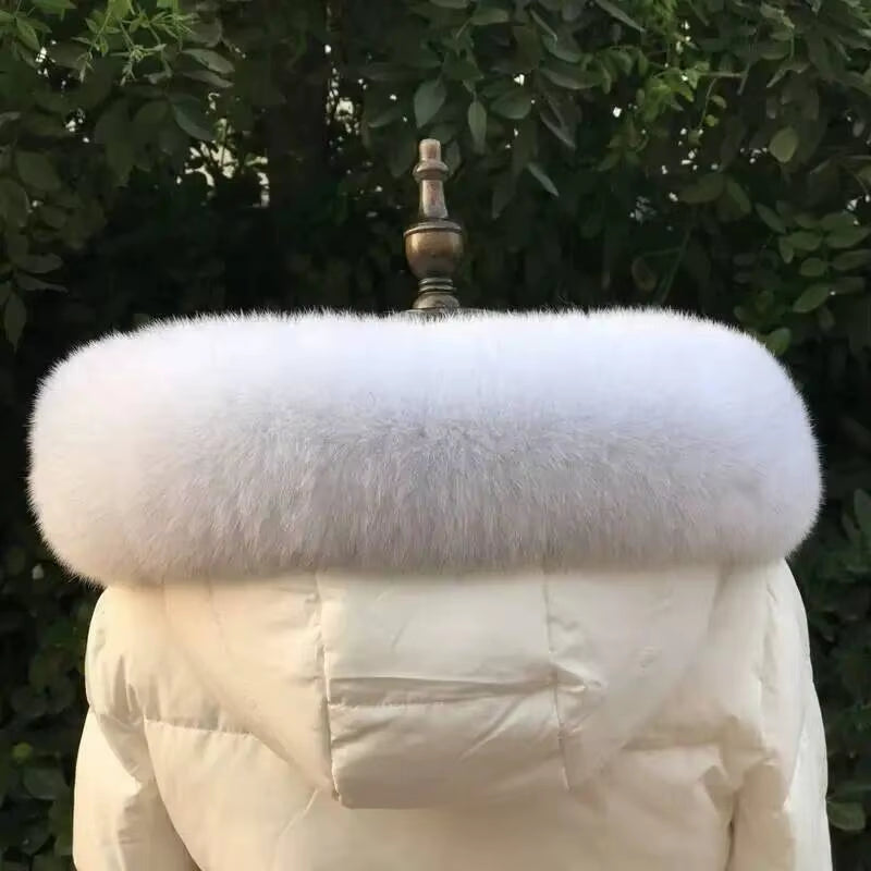 Fluffy Fur Collar Natural Real Fox Fur Collar Ladies down Jacket Hat Strips Hood Trim Women Genuine Fur Scarf Men Coat Collar