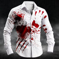 2025 Halloween Men'S Letter Printed Blood Stains Shirt Button up Shirt Long Sleeve Dark Punk Gothic Style Streetwear Men'S Tops