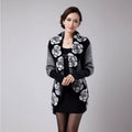 Back Long Knitted Shawl Street Wear Jacquard Floral Sweater Fashion Women Velvet Fur Turn down Collar Thick Cardigans Knitwear