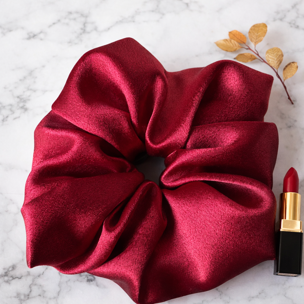 Big Whiner – XXL Burgundy Satin Scrunchie | Oversized, Soft Shine, Gentle Hold