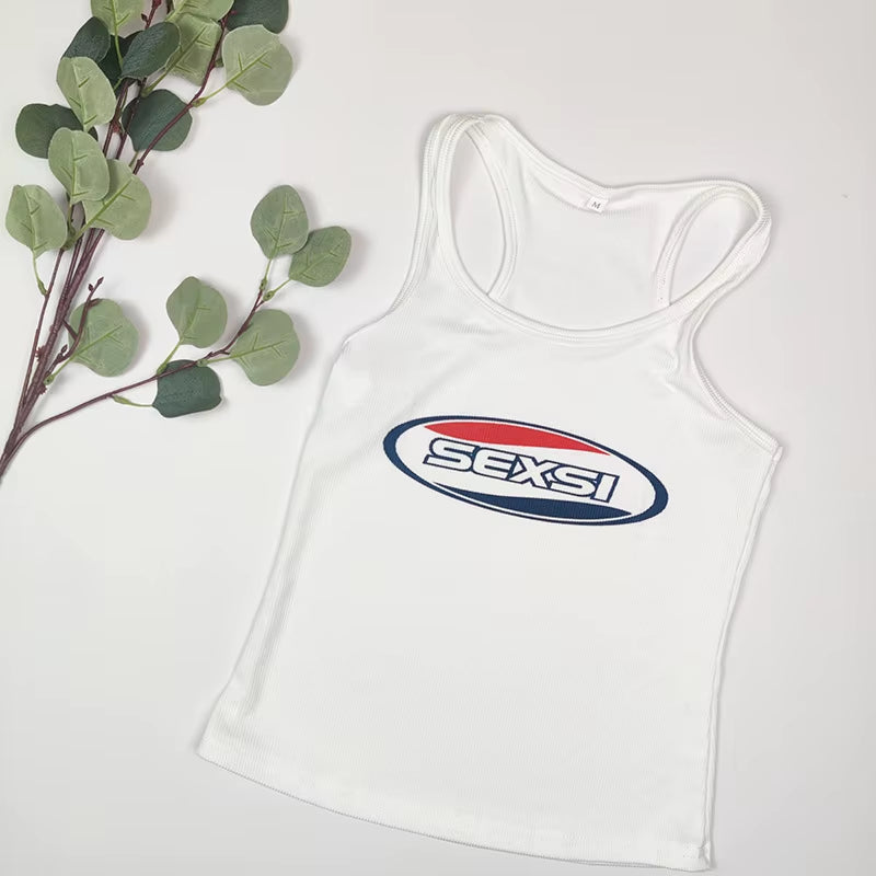 Y2K High Street Tank Tops White Coquett Thin Straps Gyaru Tops Acubi Fashion Women Tops Sexy Letter Printed for Female