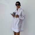 Autumn 2025 Minimalist Women'S White Long Shirt Oversize Full Sleeve Patchwork Button-Up Work Blouse Female Clothing