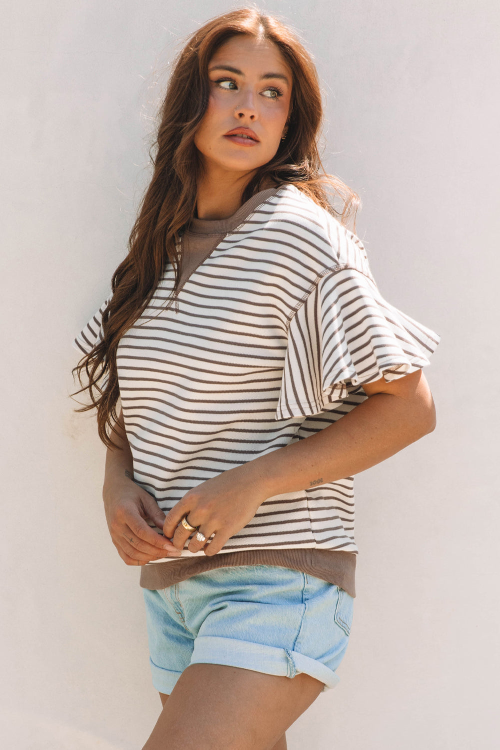 Alexia Striped Ruffle Short Sleeve Top-2