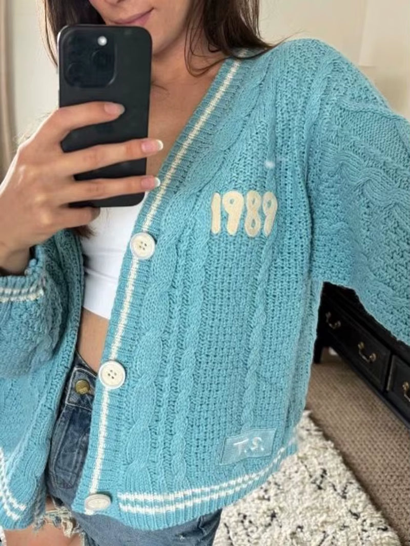 1989 Cardigan TS Seagulls Cozy Chunky Knit Oversized Button up Sweater Jacket Women Teenagers Taylor Version T.S.
