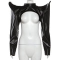 Cyber Y2K Punk Faux Leather Crop Jackets Gothic Grunge Streetwear Fashion Coats Zip up Female High Shoulder Cardigans