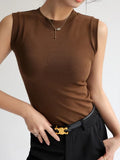 Women Autumn Korea Knit Tight Tank Tops Solid Office Wear Brown Sweater Top Vest Ribbed Ladies Basic Comfortable Camisole 2025