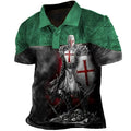 Retro Men'S Polo Shirt 3D Print Knights Templars Graphic Polo Shirts for Men Summer Short Sleeve Button Golf Shirt Men Clothes