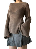 Fashion Women'S T-Shirt Tie Back Sweaters Long Sleeve Boat Neck Solid Color Knit Pullover Casual Tops Streetwear Y2K Summer Cami