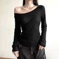 Women Autumn Long-Sleeved Slash Neck Crops Tops Elastic Sexy Slim Backless T-Shirts Female New Fashion Lace-Up Solid Top Tees