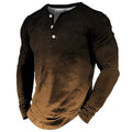 New Gradient 3D Print Henley Shirts Men'S Fashion Vintage Streetwear Oversized Button Long Sleeve T Shirt Tees Tops Man Clothing