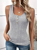 Chic Square Neck Button-Up Tank Top - Versatile &Stylish|100% Polyester, Perfect for All Seasons