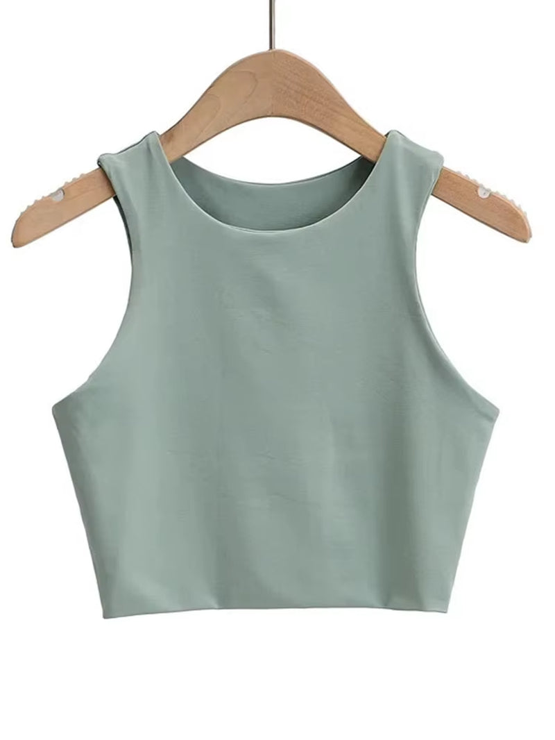 2023 Summer Fashion Women Sexy Slim Tops O-Neck Sleeveless Double Nylon Ladies Good Quality Tank Tops 6 Colors