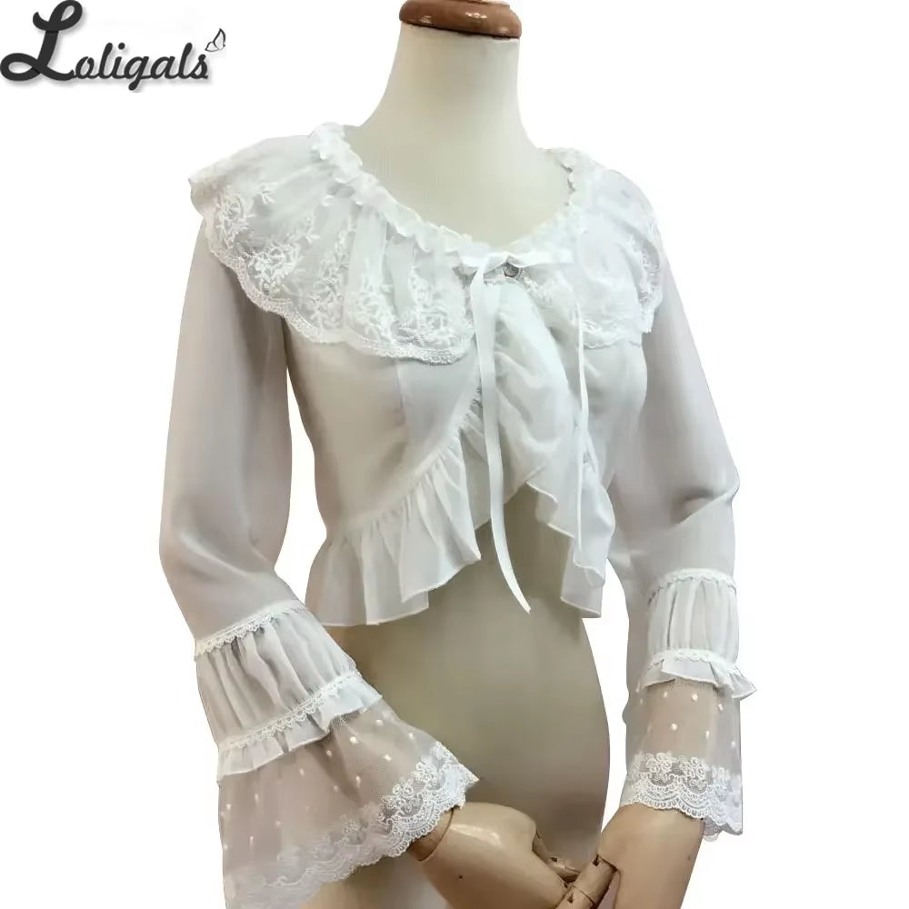 Sweet White Lolita Blouse Girl'S Long Flare Sleeve Shrug Top