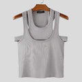 Men Tank Tops Solid Color Hollow Out O-Neck Sleeveless Male Vests Summer Streetwear 2025 Sexy Fashion Men Clothing S-3XL