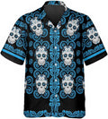 Gothic Skull Print Couple Button up Men'S Shirts Women Baroque Floral Skull Graphic Summer Casual Streetwear Tops Clothing