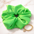 Cardio Queen – XL Neon Green Satin Scrunchie | Soft Shine, Active Hold, Everyday Energy