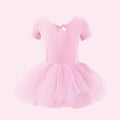Girls Ballet Leotards Pink Dance Bodysuits Kids Dance Dress Tutu with Bowknot Gymnastics Leotard Long Sleeves Dance Wear