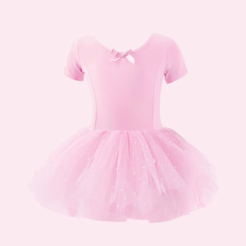 Girls Ballet Leotards Pink Dance Bodysuits Kids Dance Dress Tutu with Bowknot Gymnastics Leotard Long Sleeves Dance Wear