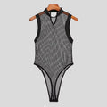 Men Bodysuit Underwear Mesh Patchwork Sleeveless Homewear See through Thin Romper 2023 Breathable Sexy Men Bodysuits